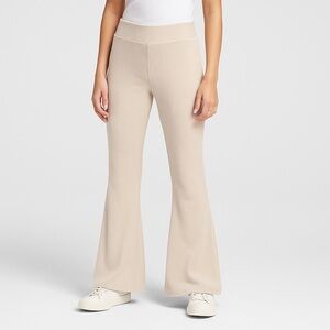Belle Du Jour Women’s Small Beige Ribbed Flare Pants Lounge Pull-On No Pockets